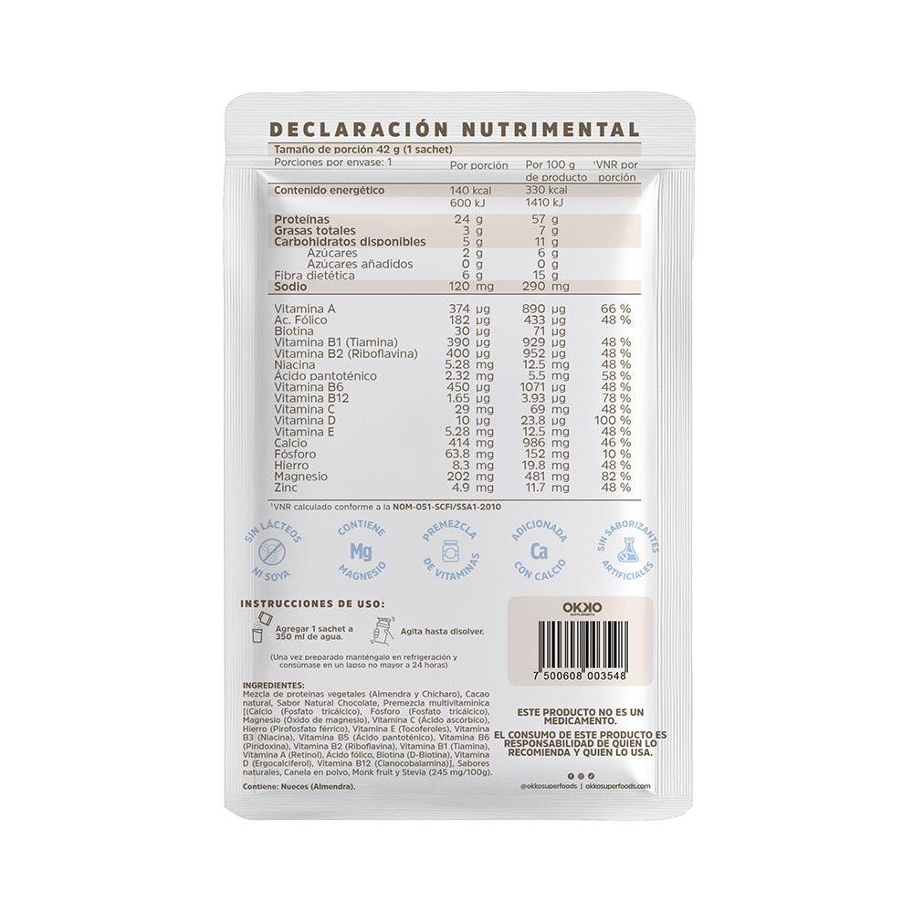 Proteína Vegana Chocolate 16 Sachets (42 g cada uno)