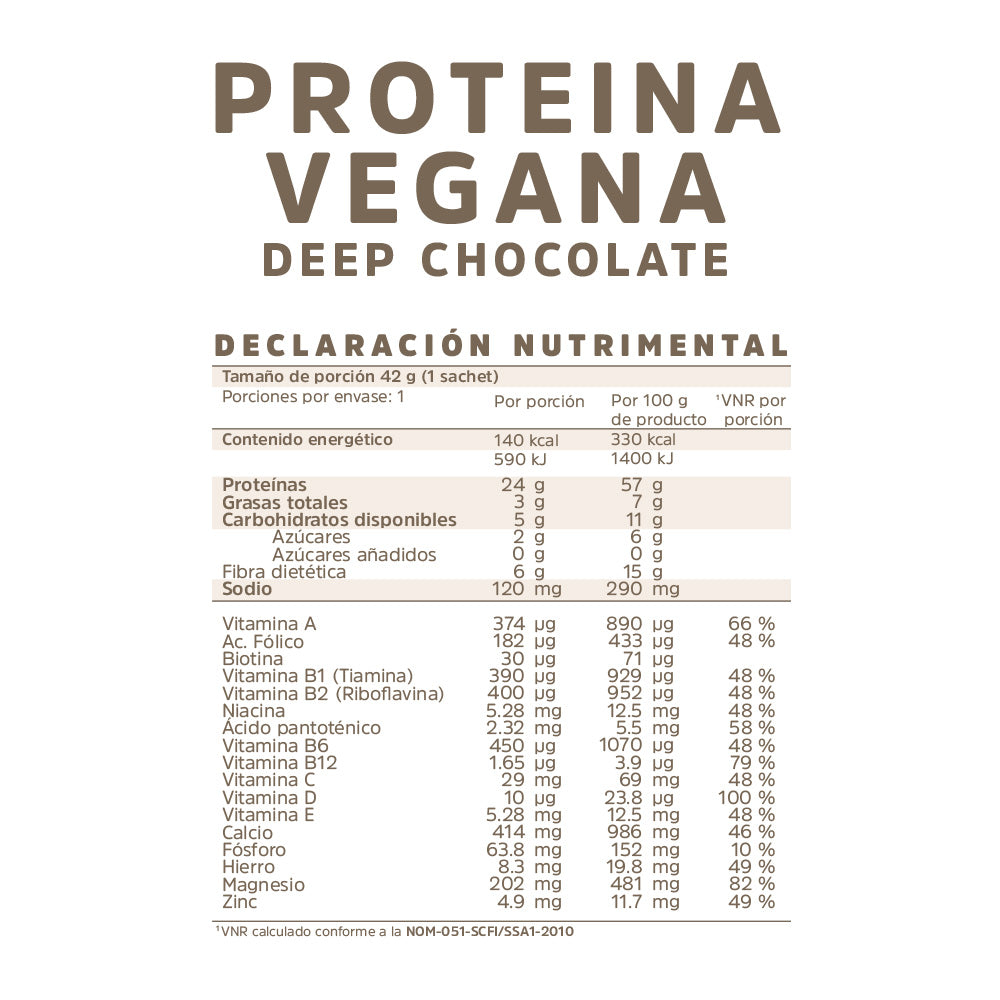 Proteína Vegana Chocolate 16 Sachets (42 g cada uno)