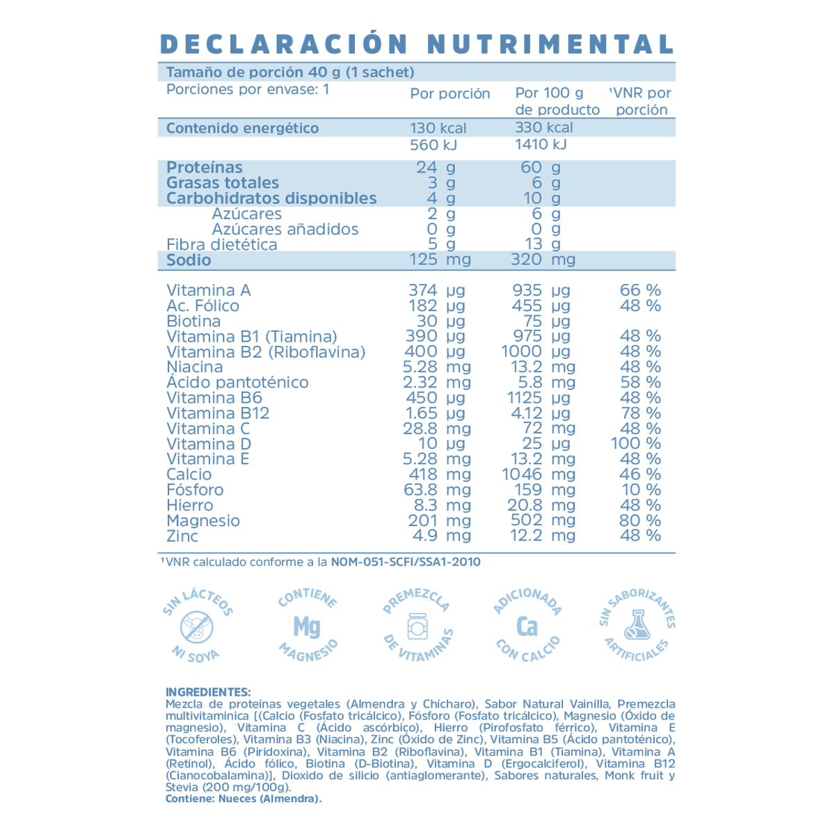 Proteína Vegana Vainilla 16 Sachets (42 g cada uno)