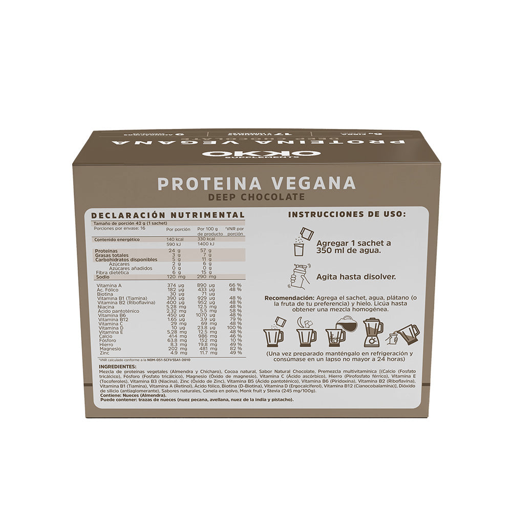 Proteína Vegana Chocolate 16 Sachets (42 g cada uno)