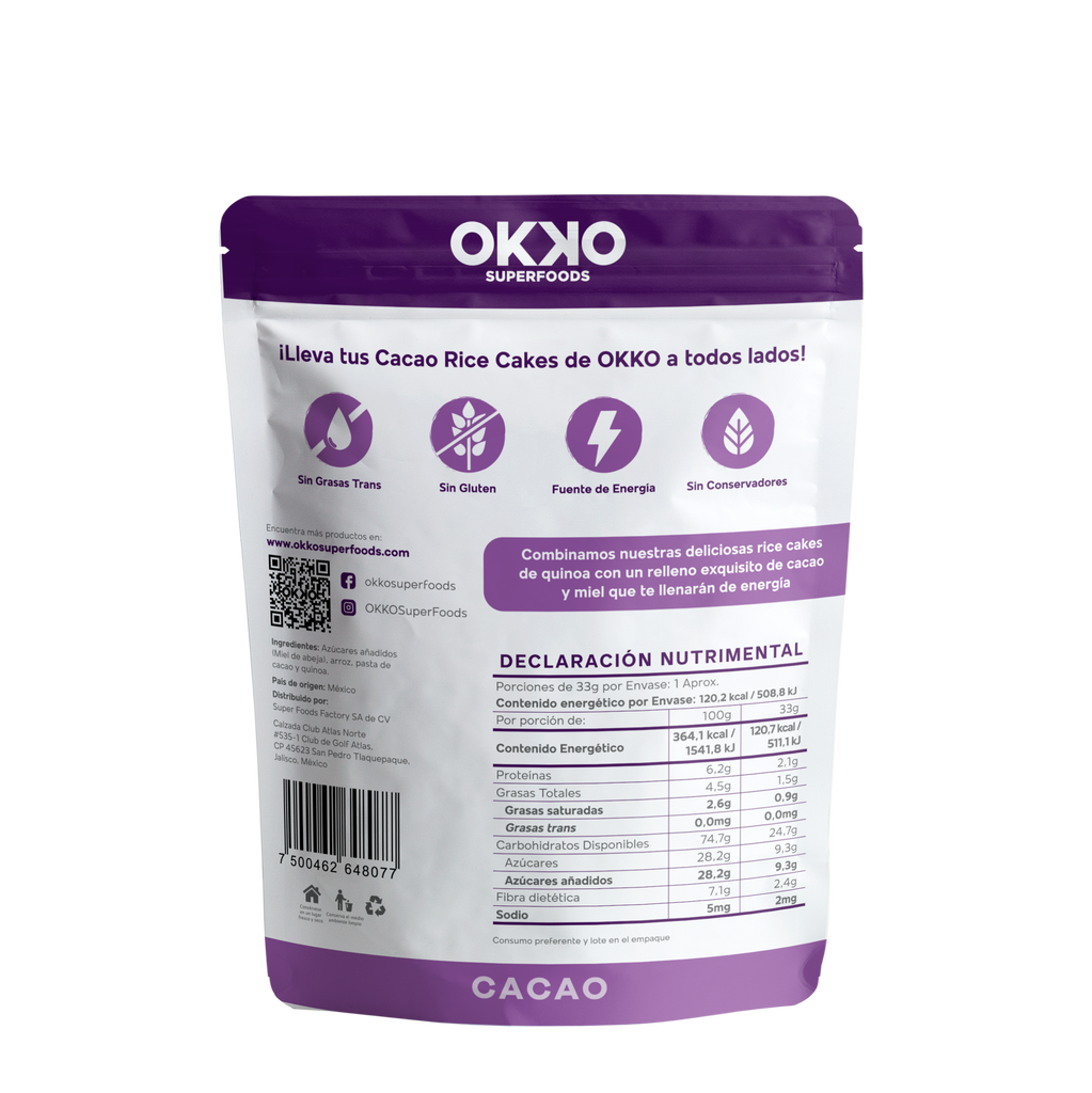 Cocoa Rice Cakes (33g) | Okko Super Foods Tienda en Linea – OKKOSUPERFOODS